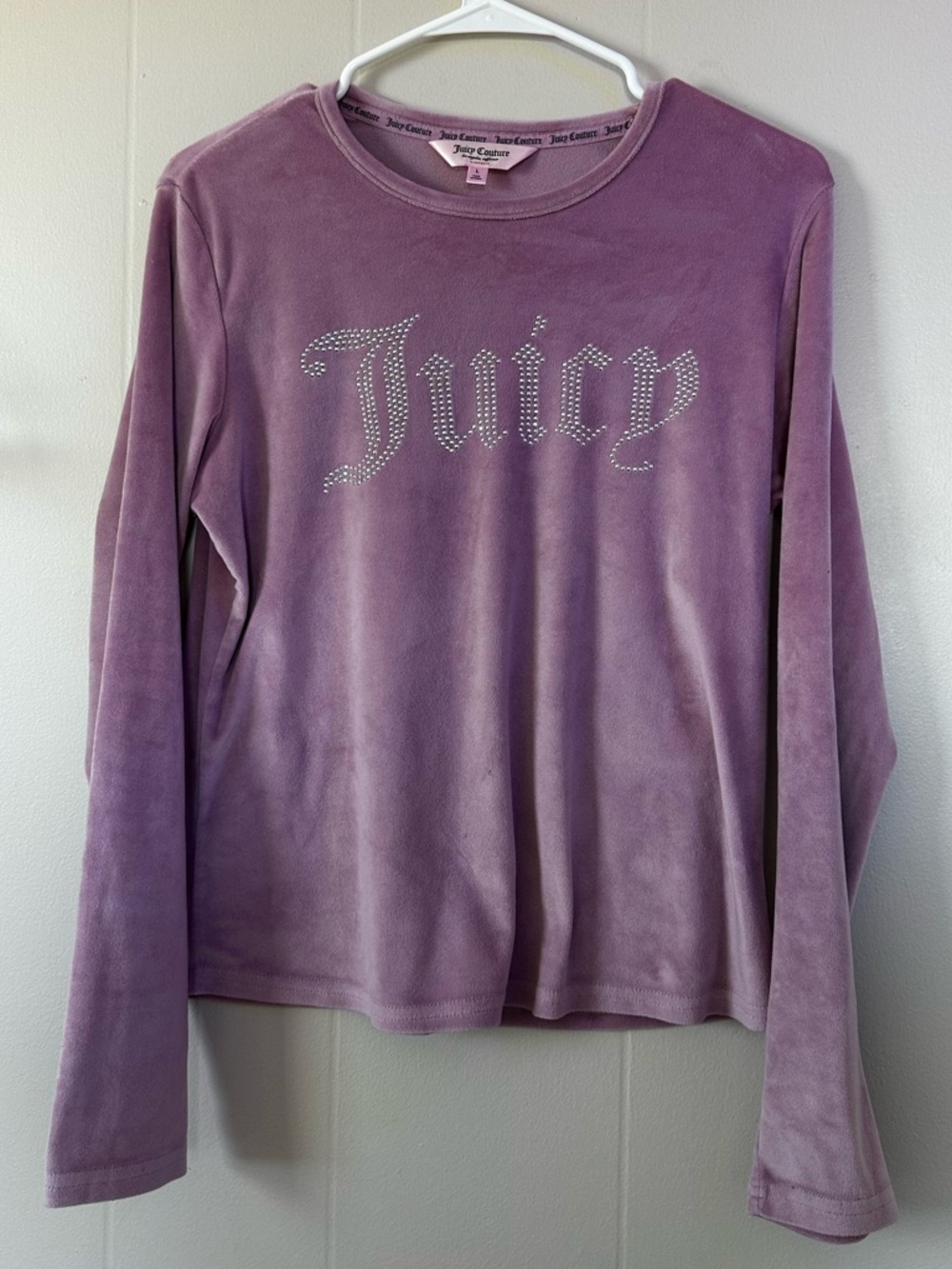 Juicy Couture Lavender Velour Rhinestone Logo Long Sleeve Top